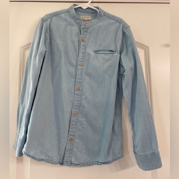 Nukutavake - Designed in Spain - Mayoral blue dress shirt mandarin collar size 8 - Picture 1 of 3